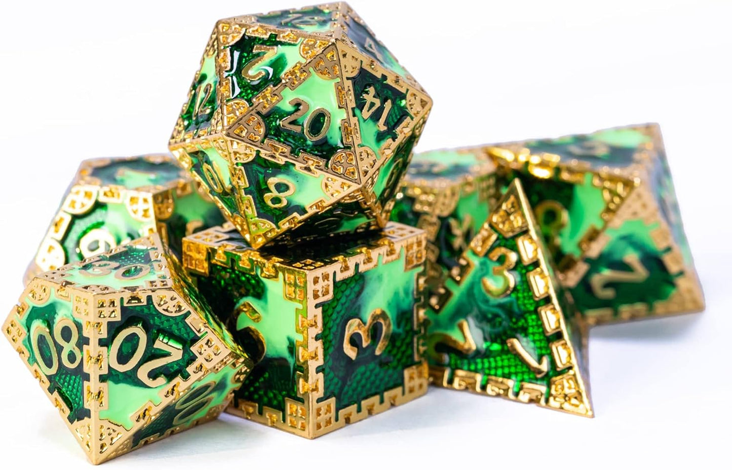 UDIXI Steampunk Metal Dice Set, 7 Die Polyhedral DND Dice Set for D&D Role Playing Game and Math Teaching (Ancient Copper)