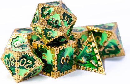 UDIXI Steampunk Metal Dice Set, 7 Die Polyhedral DND Dice Set for D&D Role Playing Game and Math Teaching (Ancient Copper)