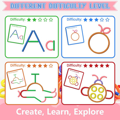 STEM Toys for Creative Learning Sticks & Rings Shape Building Blocks 160PCS Pattern Blocks Puzzle Educational Resources Montessori Toys for Preschool and Kindergarten Girls and Boys Ages 5+