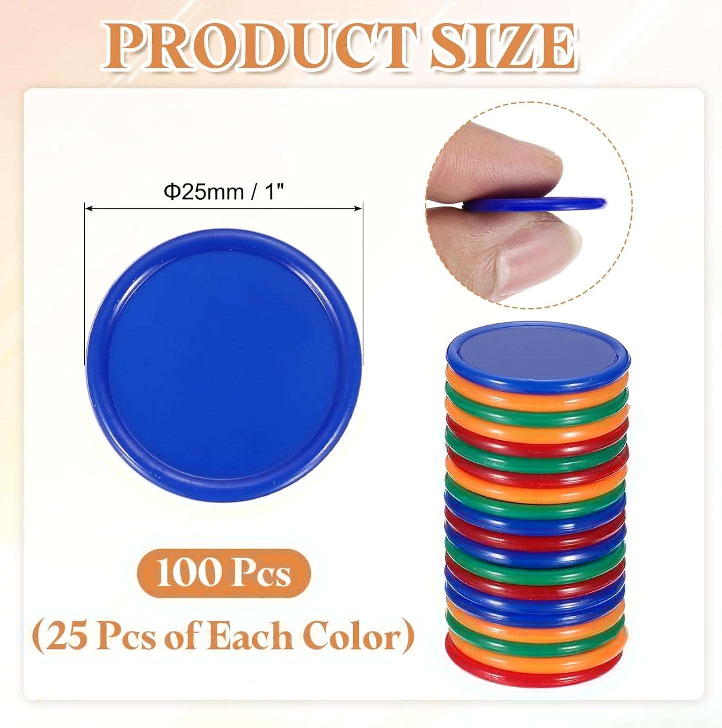 uxcell 100Pcs 0.8 Inch Plastic Poker Chips, Mini Bingo Chips Learning Counters Counting Counters Disks Markers Opaque Game Tokens for Game Play Math Counting, Yellow