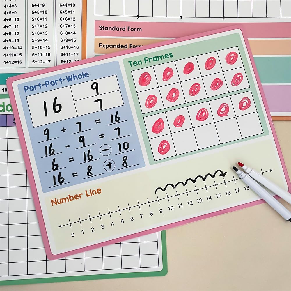 Lachilly Double Sided Dry Erase Handwriting Practice Boards Fractions Learning Place Value from Billions to Decimal Numbers Math Grid Manipulative Lapboard for Students