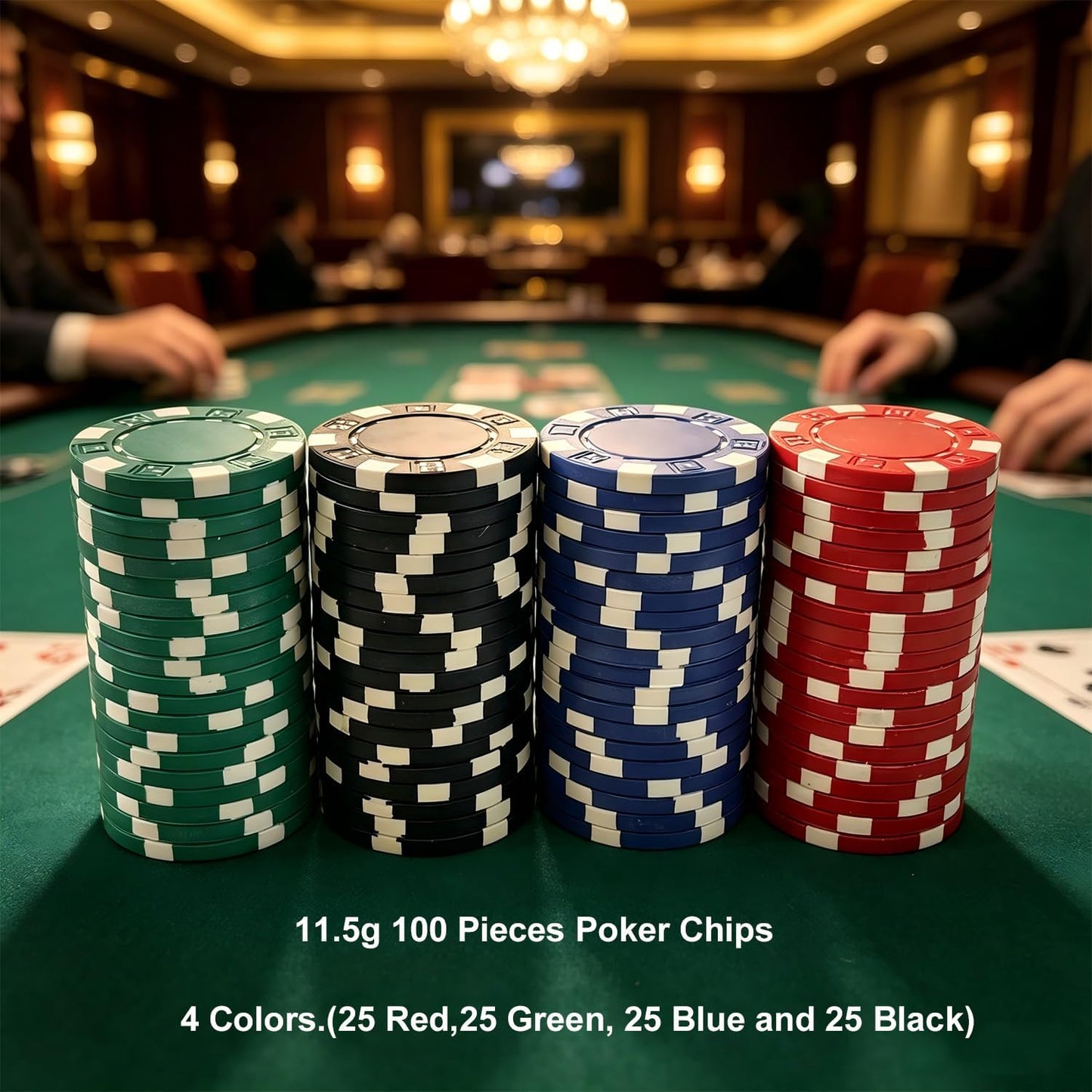 SEETOOOGAMES 100 Pieces 11.5g Clay Composite Dice Striped Casino Poker Chips- 4 Colors (red, Green, White and Blue)