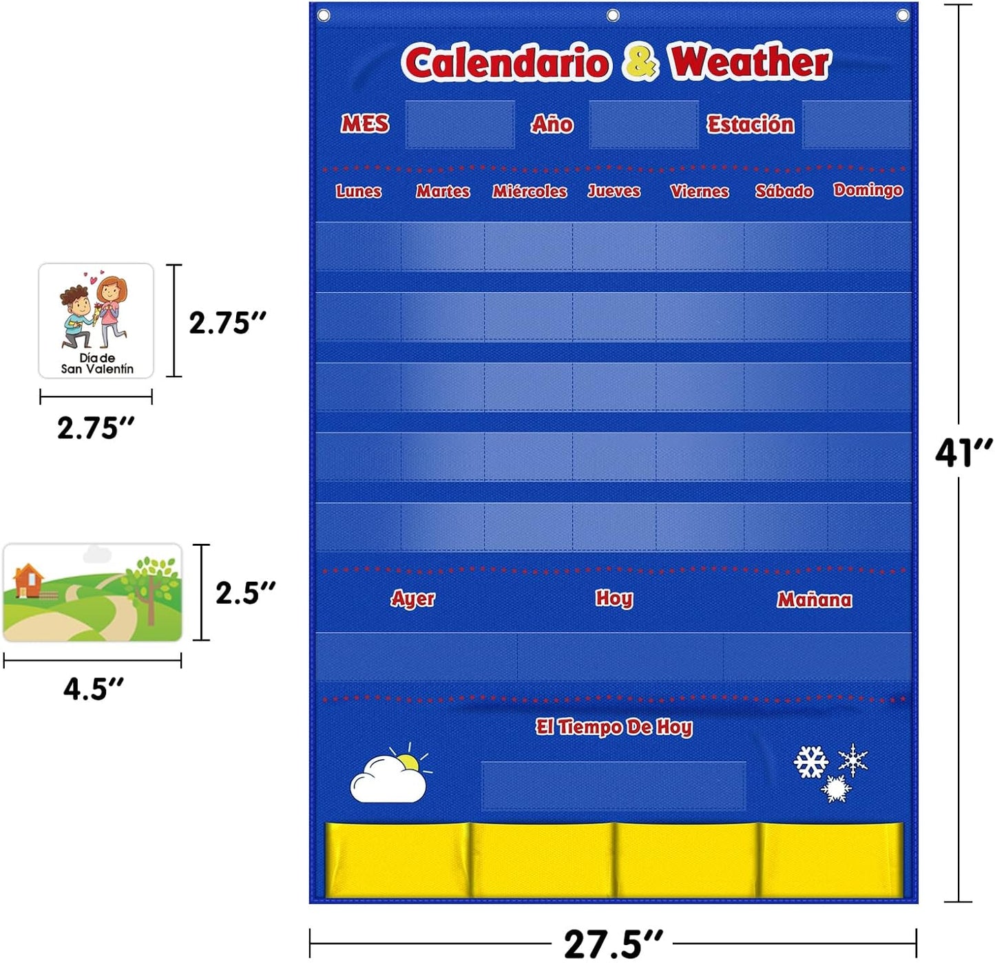 Godery Calendar and Weather Pocket Chart, Classroom Organized Chart, 149 Pieces
