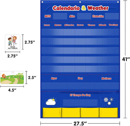 Godery Calendar and Weather Pocket Chart, Classroom Organized Chart, 149 Pieces