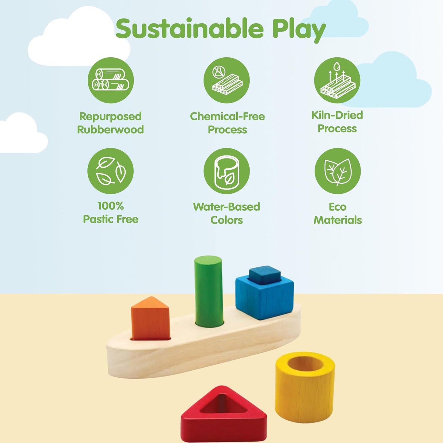 PlanToys® Sorting Boat Toy | Wooden Shape Sorter Toy for Toddlers 3+ | Montessori Educational Boat Puzzle with 6 Blocks | Develops Fine Motor Skills, Shape Matching & Problem-Solving