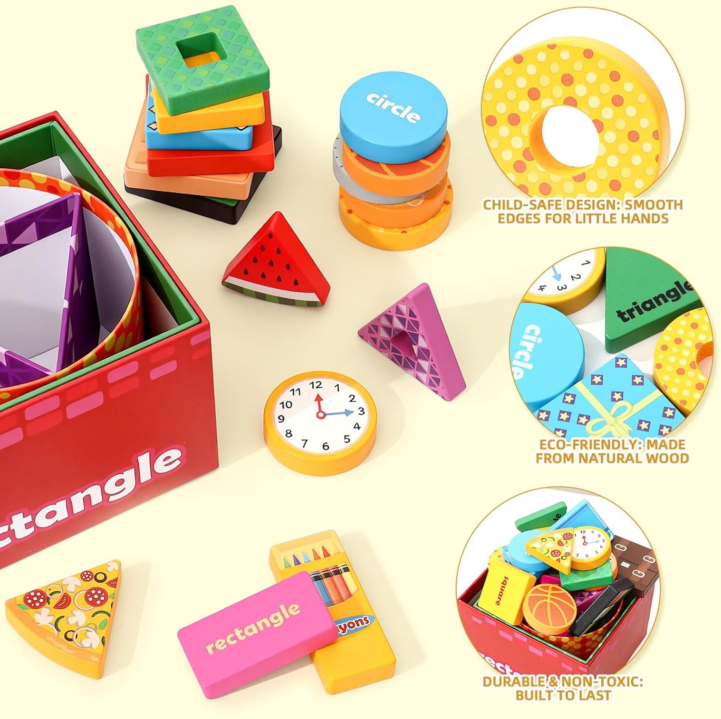 Atoylink Montessori Toys Shape Sorter for Toddlers, Wooden Stacking Blocks Nesting Boxes Baby Everyday Objects Shape Sorting Toys Matching Games, Preschool Learning Toys for 1 2 3 Year Old Boys Girls