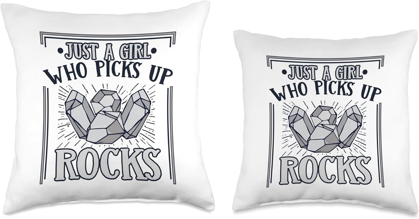 Best Rocks And Minerals Guide Kit Collection Gifts Just A Girl Who Picks Up Rocks Geologist Mineral Collector Throw Pillow, 16x16, Multicolor