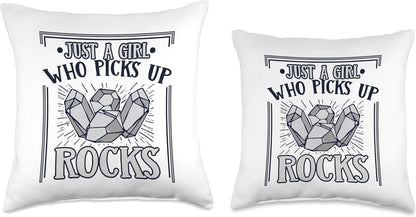 Best Rocks And Minerals Guide Kit Collection Gifts Just A Girl Who Picks Up Rocks Geologist Mineral Collector Throw Pillow, 16x16, Multicolor