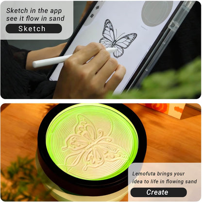 Lemofuta 20" Automatic Drift Sandscape – Zen Sand Art Display with App Control, DIY Custom Pattern Creation & LED Ambient Lighting – Perpetual Motion Decor for Relaxation, Focus & Meditation