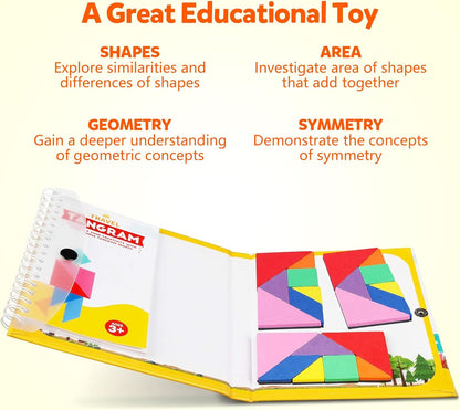 Helsort Travel Tangram Puzzle - Magnetic Puzzle Book for Road Trips, STEM Jigsaw Game with 2 Tangram Sets, Patterns Solutions - Brain Teaser IQ Toy for Kids and Adults, Ideal Educational Gift (368)