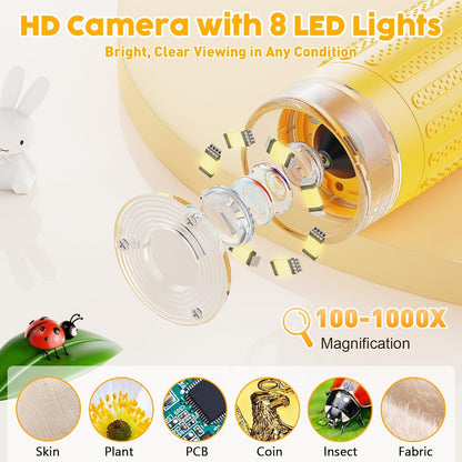 1000X Handheld Digital Kids Microscope with 3.0" IPS Screen, USB-Powered STEM Educational Science Toy with 8 LED Lights & Photo/Video Capture, Portable Learning Gift for Boys & Girls(White)