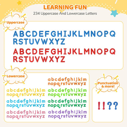 LovesTown Magnetic Alphabet Letters Kit for Kids, Double Sided Magnetic Board with Storage Box, Educational Learning Toys for Preschool Classroom and Home, 234 Pieces