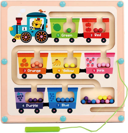 QimuMku Montessori Busy Board for Toddlers 2-4 - Magnetic Color and Number Maze Wooden Ice Cream Matching Game 1-6 Counting Learning Toys for Boys Girls Road Trip Essentials