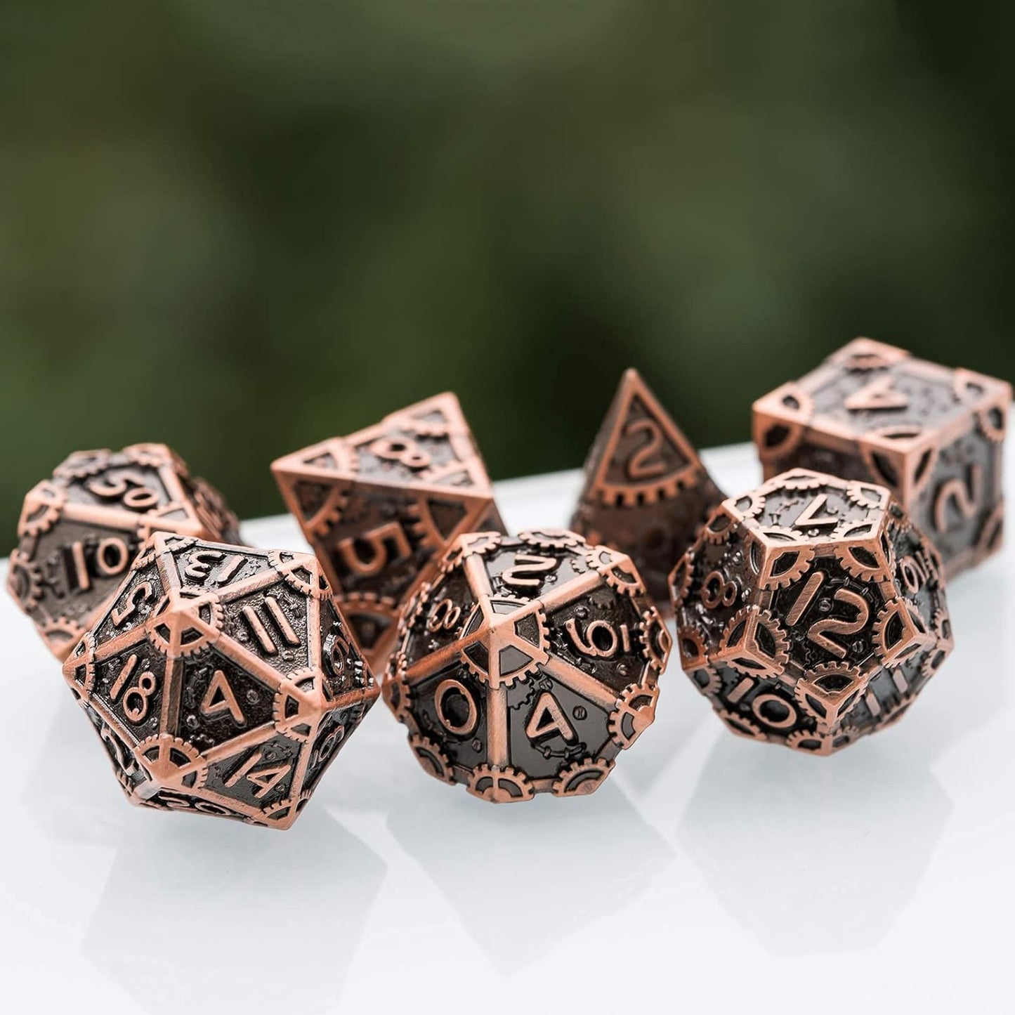UDIXI Steampunk Metal Dice Set, 7 Die Polyhedral DND Dice Set for D&D Role Playing Game and Math Teaching (Ancient Copper)