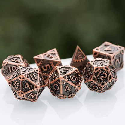 UDIXI Steampunk Metal Dice Set, 7 Die Polyhedral DND Dice Set for D&D Role Playing Game and Math Teaching (Ancient Copper)