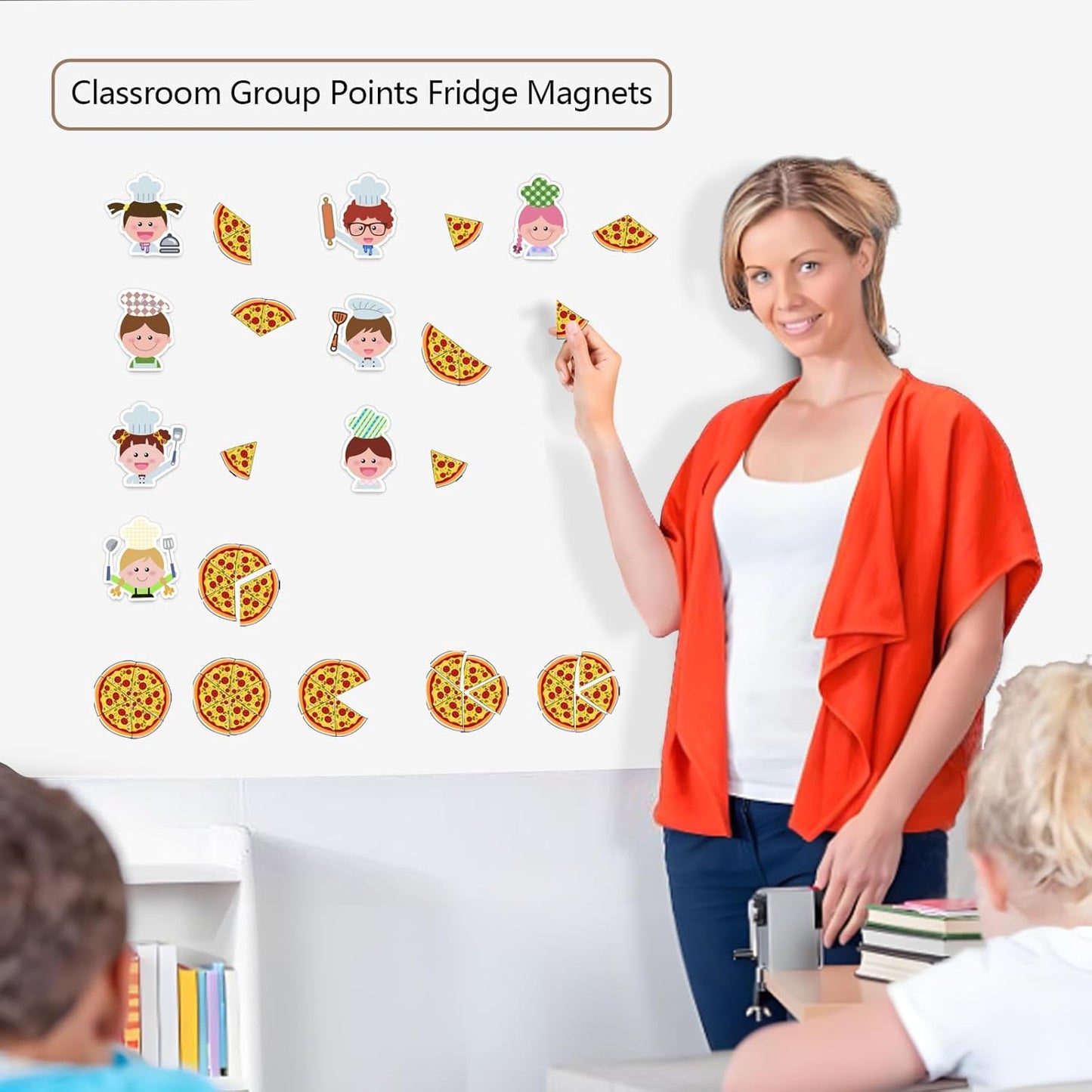 Magnetic Pizza 48 Pcs Pizza and 8 Pcs Chef Magnetic Fractions Group Game Refrigerator Whiteboard Magnet Math Games Interactive Learning Toys