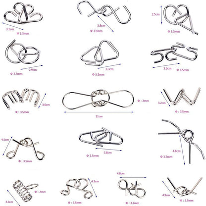 Ahyuan Metal Wire Puzzles Set of 16 with Pouch Large Thick IQ Test Mind Games Toys Brain Teaser Puzzles Metal Wire Magic Trick Toy Metals IQ Puzzle Fidget Toys Party Favors for Kids Adults (Bronze)