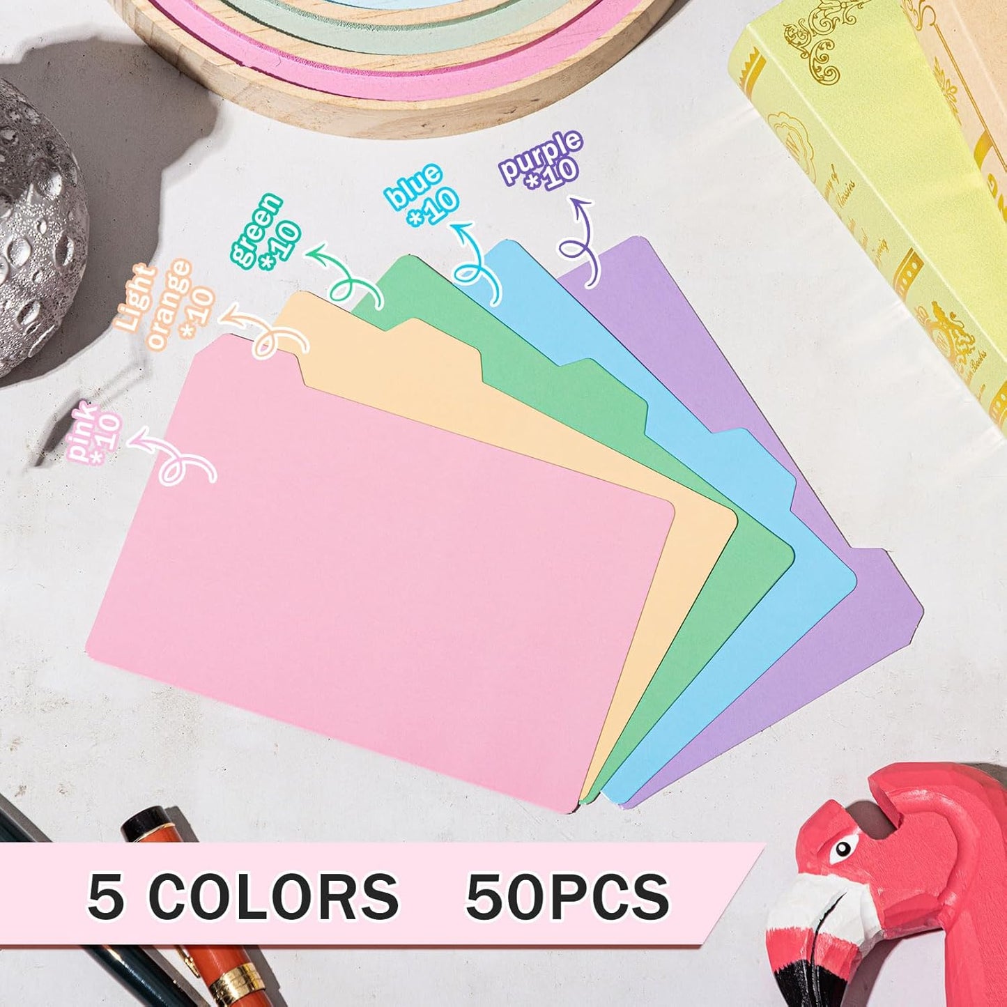 Harloon 50 Pack 3 x 5 Inch Index Card Dividers with 2 Number Alphabet Sticker with Tab, Dry Erase Index Card Guide Set, Photo Recipe Divider for Office Business Back to School Supplies, Candy Color