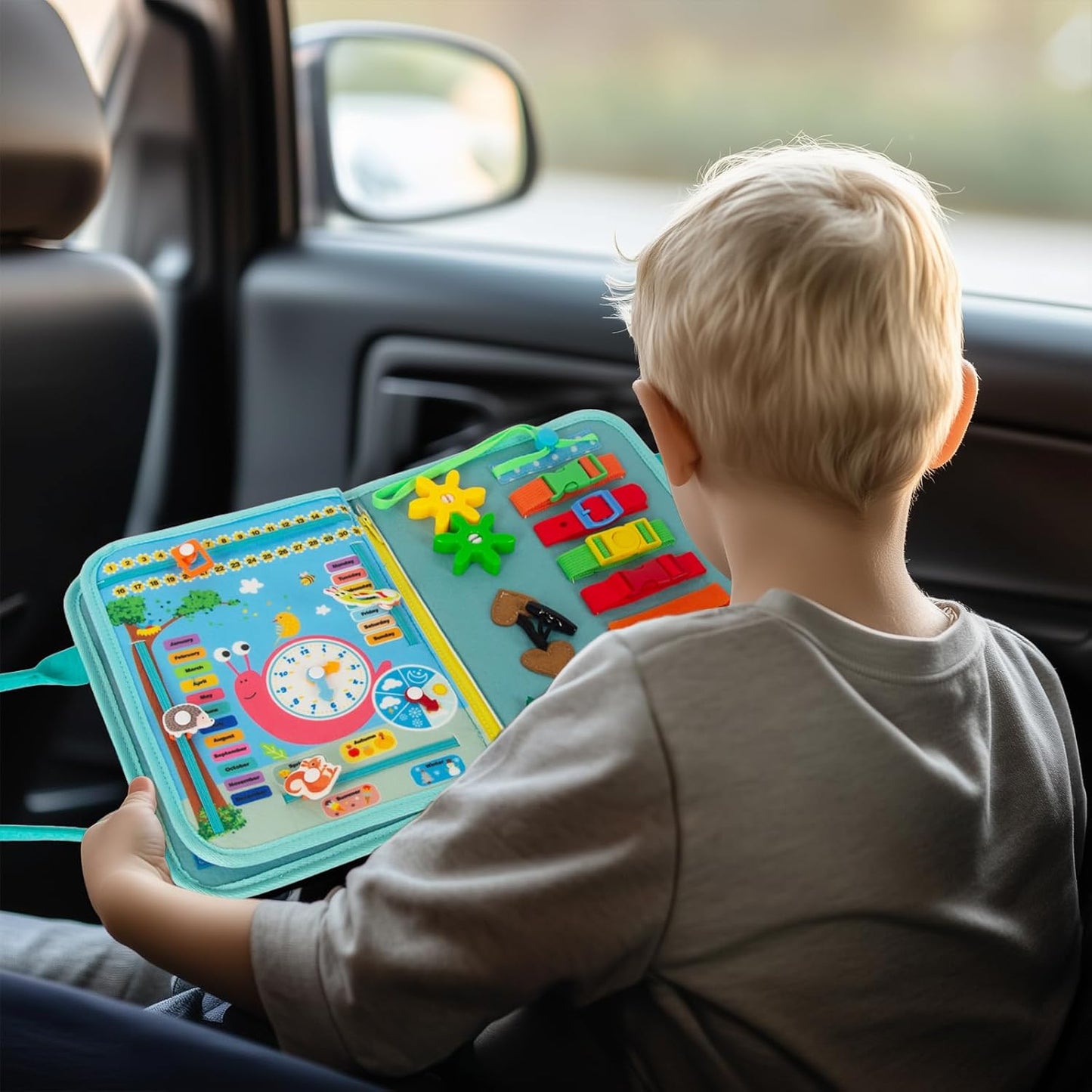 WOODENFUN Busy Board Montessori Toys for Boy Girl Birthday Gifts, Busy Book Learning Sensory Easter Toys for Toddlers, Toddler Travel Autism Educational Activities Fine Motor Skills