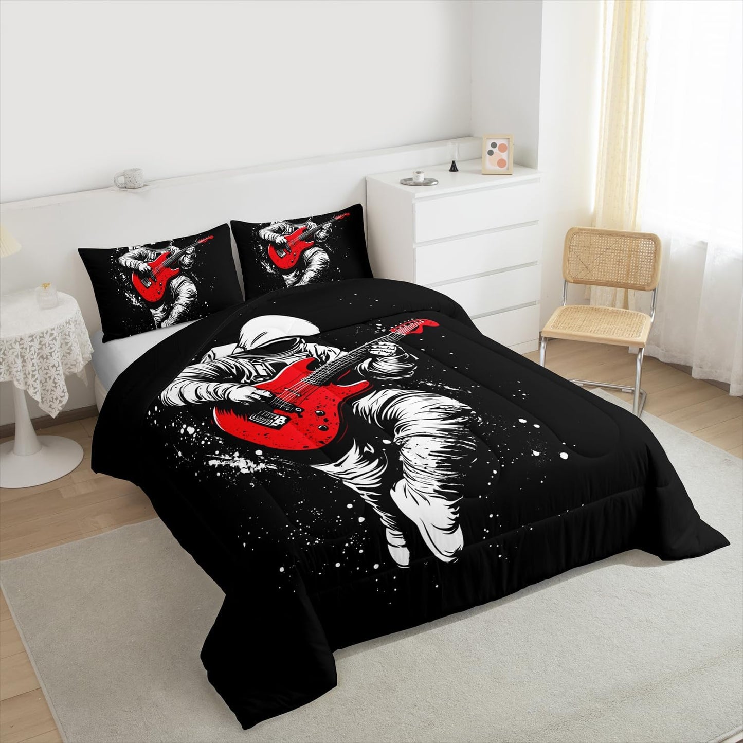 Erosebridal Drum Kit 3D Print Kids Comforter Sets Rock Music Themed Full Bedding Set for Boys Girls Musical Pattern Comforter Set,Colorful Retro Style Quilt Duvet 3 Pcs