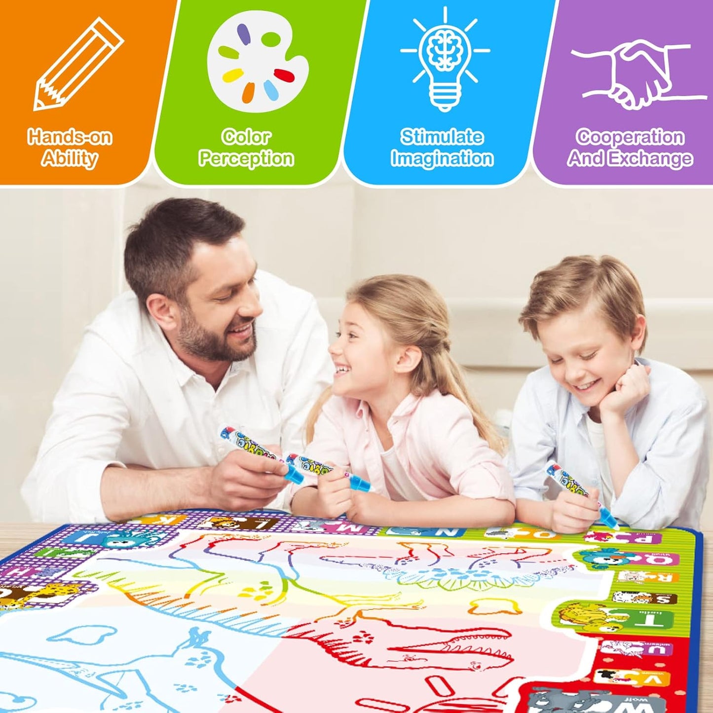 Jasonwell Aqua Water Doodle Mat 48 x 36 Inches Large Magic Drawing Doodling Mat Coloring Mat Educational Toys Christmas Birthday Gifts for Kids Toddler Boys Girls Age 2 3 4 5 6 7 8 Year Old (Galaxy)
