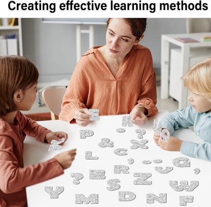 Qyeahkj 103 Pcs Glitter Silver Magnetic Letters - 2'' Alphabet Letters Kit for Classroom, Whiteboard, Fridge, Teachers & Preschool Learning