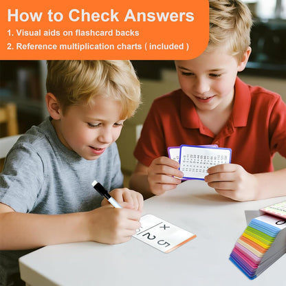 182 Multiplication Flash Cards for Kids Ages 8-12 - Multiplication Table | Math Flash Cards 0-12 All Facts (Answer on Back) | Includes 4 Dry Erase Markers, Workbook & Game | Classroom or Homeschool
