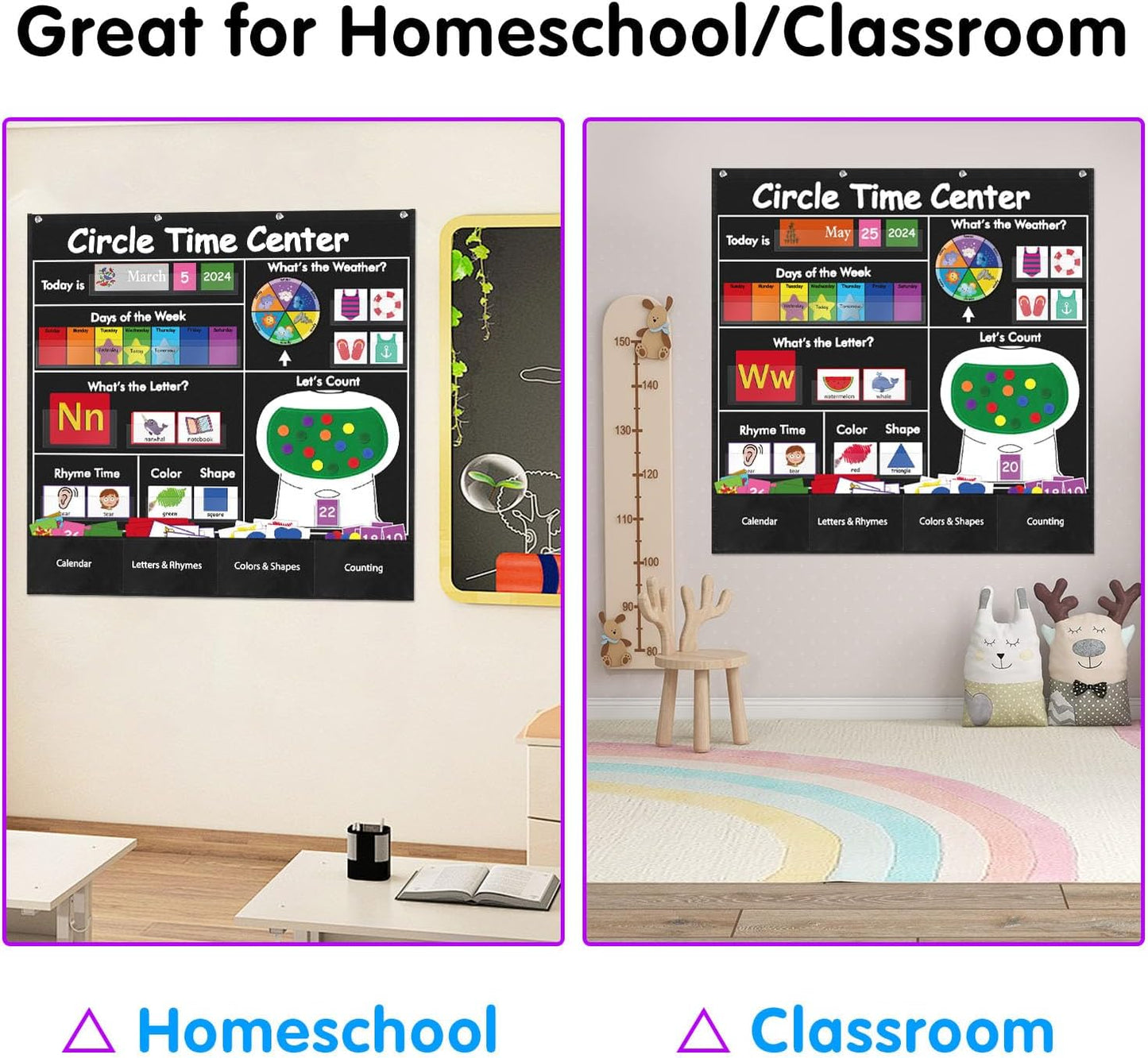 Visible Learning Classroom Pocket Chart - Reusable Dry Erase Learning Goals Board, Motivational Incentive Chart for Learning Goals, Behavior Tracking & Centers Rotation, Homeschool(Black)