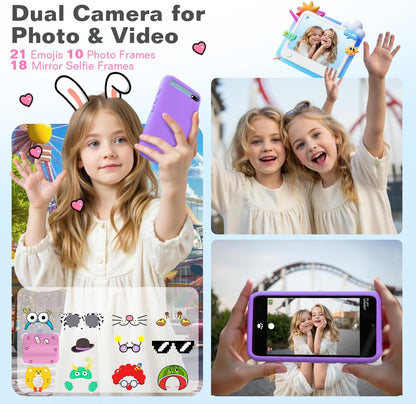 MOMILLA Kids Smart Phone Toys for Girls, 3.97” Touchscreen, Dual Cameras with Stickers, 200+ Games & 16GB Storage, Christmas Birthday Gifts for Kids Age 3-10, Educational Mini Toddler Play Phone Toy