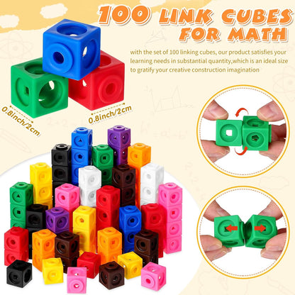 Jenaai 100 Pcs Linking Cubes Plastic Math Cubes Manipulative Counting Blocks STEM Snap Blocks Connecting and Counting for Early Math and Construction, Homeschool Preschool Supplies(Stylish)