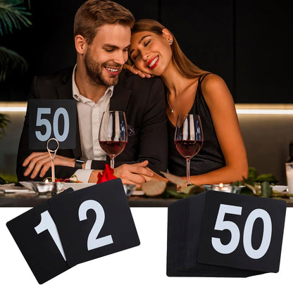 Toncoo 50Pcs Table Numbers 1-50, 3.7x4 Inch Plastic Table Numbers, Double Sided Table Number Cards - for Wedding Reception Restaurant Table Numbers Place Cards, White