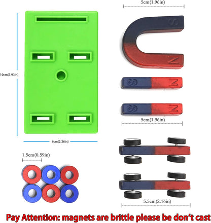 EUDAX Labs Junior Science N/S Magnet Set for Education Science Experiment Tools Icluding Bar/Ring/Horseshoe/Compass Magnets