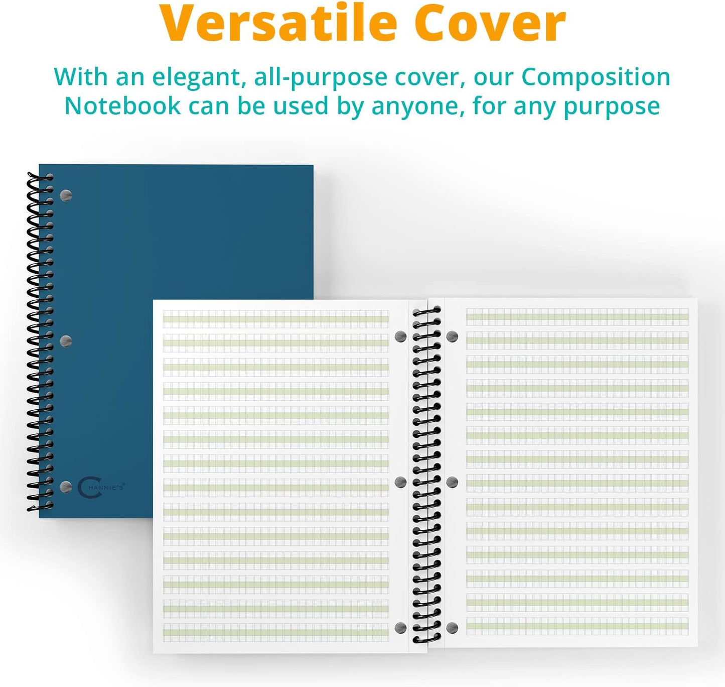 Channie’s Handwriting Improvement Spiral Notebook, Stylish Visual Writing & Printing Aid for Elementary School Students and Special Needs Kids & Teens, 120 Pages, Thick Paper, Size 10.5" x 9.5"