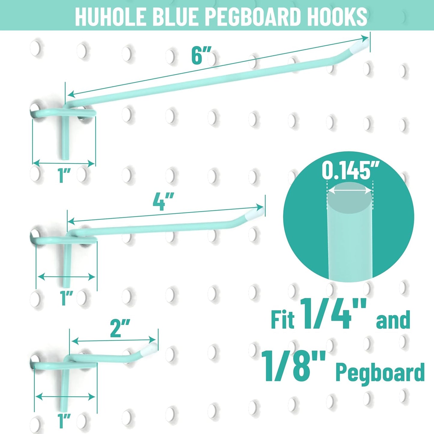 HUHOLE 50-Pack Pink Pegboard Hooks 2 Inch, Decorative Metal Peg Board Hangers with Rubber Safety Tips, Fits 1/8" & 1/4" Boards, Heavy Duty Organizer for Craft Room, Nursery, Garage & Retail Display