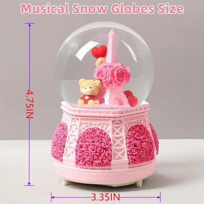 Snow Globes,Music Box Gifts for Girl,Eiffel Tower Music Snowglobes with LED Lights,Snow Fall Effect,Decoration Glass Ball for Kids Room Birthday for 5-16 Year Old Girls