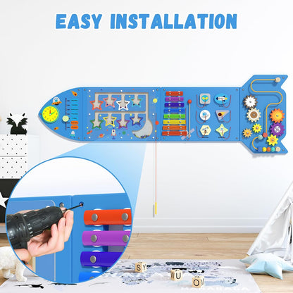 Spacocld Rocket Activity Wall Busy Board Panels - Sensory Wall Panel for Kids, Montessori Toddler Wall Activity Board(5PCS)