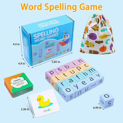 Word Spelling Games, Matching Letter Game for Kids, 20 Wooden Alphabet Blocks with 54 Flashcards, Preschool Learning Activities Toys, Montessori Educational Toys Gifts for Kids Ages 3-8