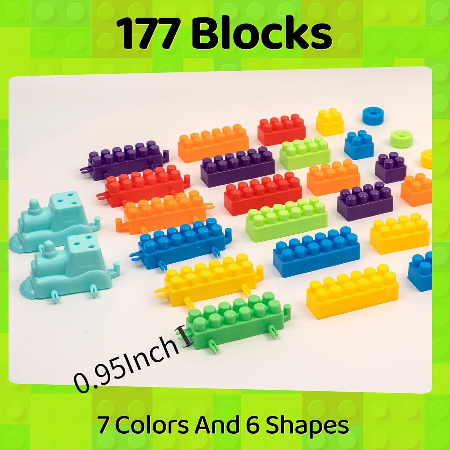 2025 Latest 177 PCS 1 * 1-1 * 3 Inch Large Building Blocks for Toddlers Ages – Brick Set with Cars & Baseplate, Educational STEM Toy for Kids,1 2 3 4 5 6 Blocks (177psc+2 Boards)