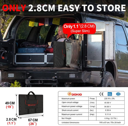 DOKIO 100W Portable Foldable Solar Panel Kit, Compact 18.9x26in Design 5.3lb with Standalone Controller and USB, Monocrystalline Charger for 12V Batteries, Power Stations, RV Camping Emergency Use