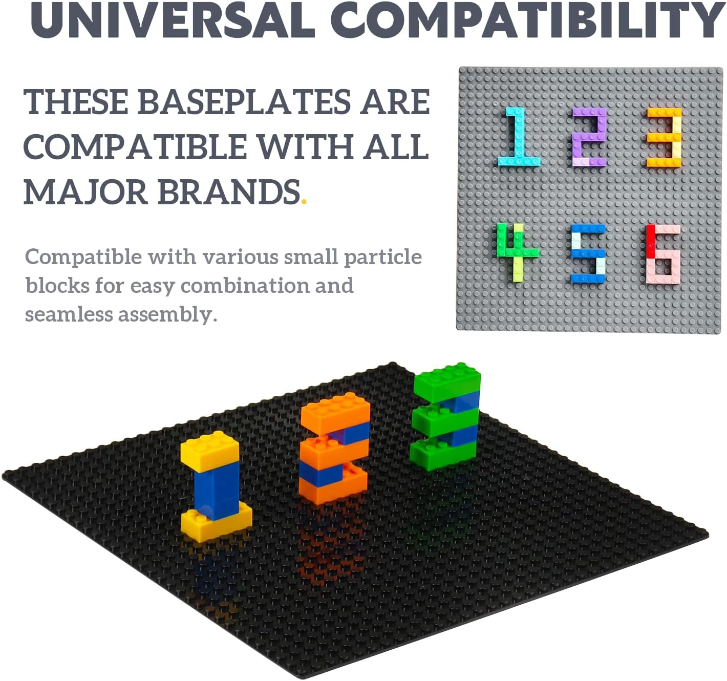 Pairez Toys 8-Pack Classic Baseplates for Building Bricks (10" x 10") – Compatible with All Major Brands, Construction Toys for Kids Ages 4-8+, Black, White, Dark Gray, Light Gray
