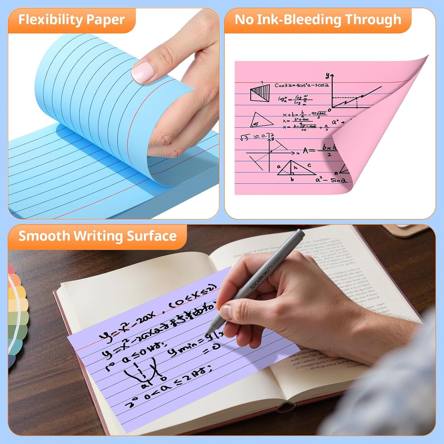 Index Cards 3x5 Inches, 300 PCS, Colored Flash Cards With Ring, Punched Lined Study Card Ruled Flashcards Notecards, Ruled Front And Blank Back, Note Card for School, College And Home