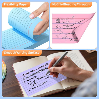 Index Cards 3x5 Inches, 300 PCS, Colored Flash Cards With Ring, Punched Lined Study Card Ruled Flashcards Notecards, Ruled Front And Blank Back, Note Card for School, College And Home