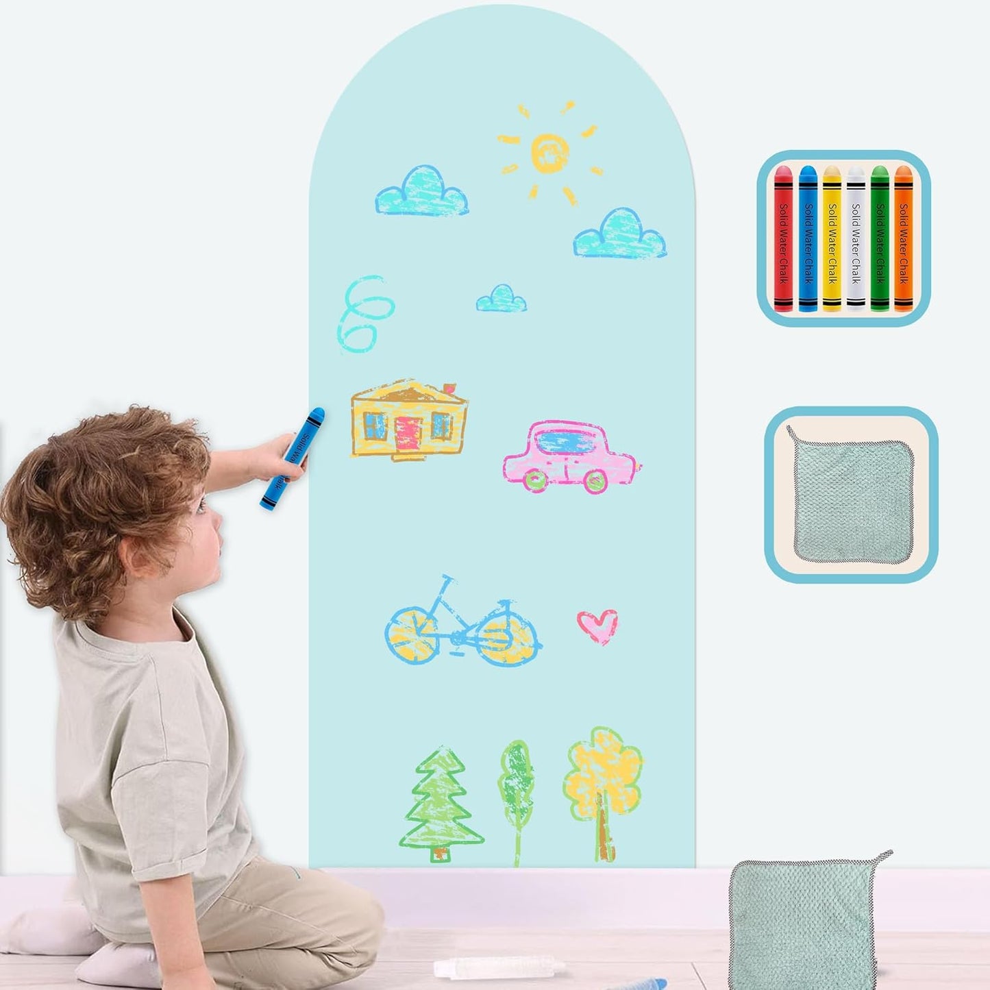 8 PCS Magnetic Wall Decals for Kids Magnetic Chalkboard Peel and Stick Magnet Sheets Board Sticker Tangram Puzzle Self Adhesive Contact Paper Dry Erase Blackboard for Playroom Homeschool 15.7"x10.4"