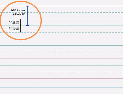 Pacon Handwriting Paper, Zaner-Bloser Grades Pre-K & K, 1-1/8" x 9/16" x 9/16" Ruled 10-1/2" x 8", Ruled Long, 40 Sheets
