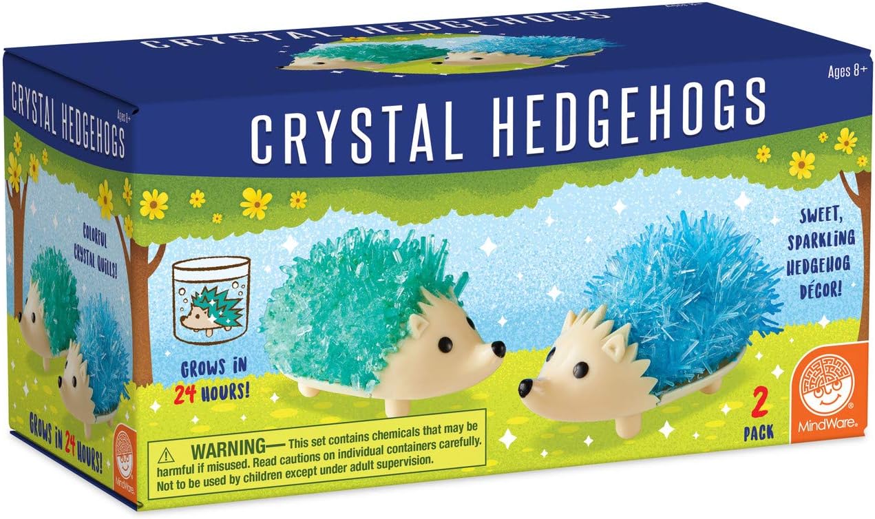 MindWare Crystal Growing Kits: Hedgehogs Warm Colors Set of 2 – Cute DIY Crystal Growing Kits for Kids & Teens – Mini Science Experiment – Crystals Grow in 24 Hours