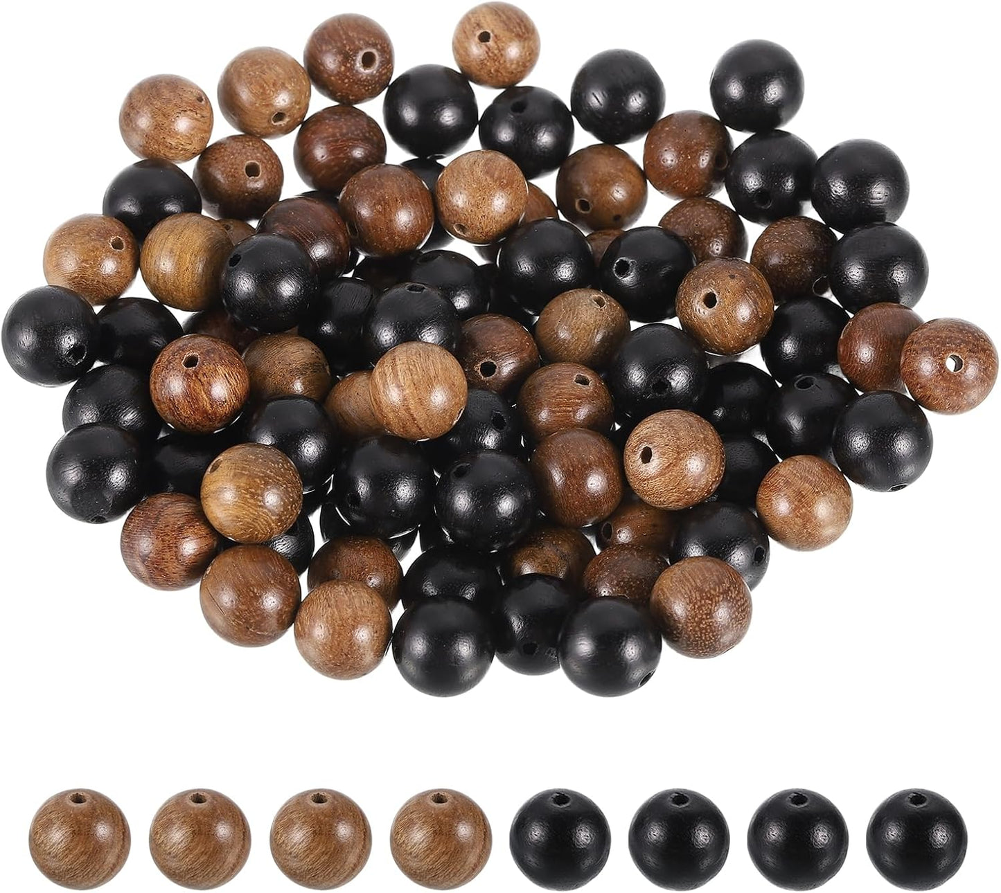 HARFINGTON 200pcs Round Wooden Beads, 10mm Dia Small Wood Beads for DIY Crafts, Bracelet, Wristlet, Necklace, Jewelry Making, Khaki Brown&Black