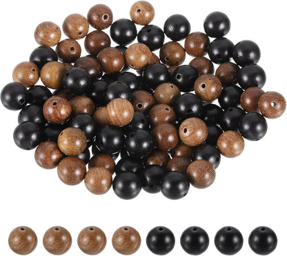HARFINGTON 200pcs Round Wooden Beads, 10mm Dia Small Wood Beads for DIY Crafts, Bracelet, Wristlet, Necklace, Jewelry Making, Khaki Brown&Black