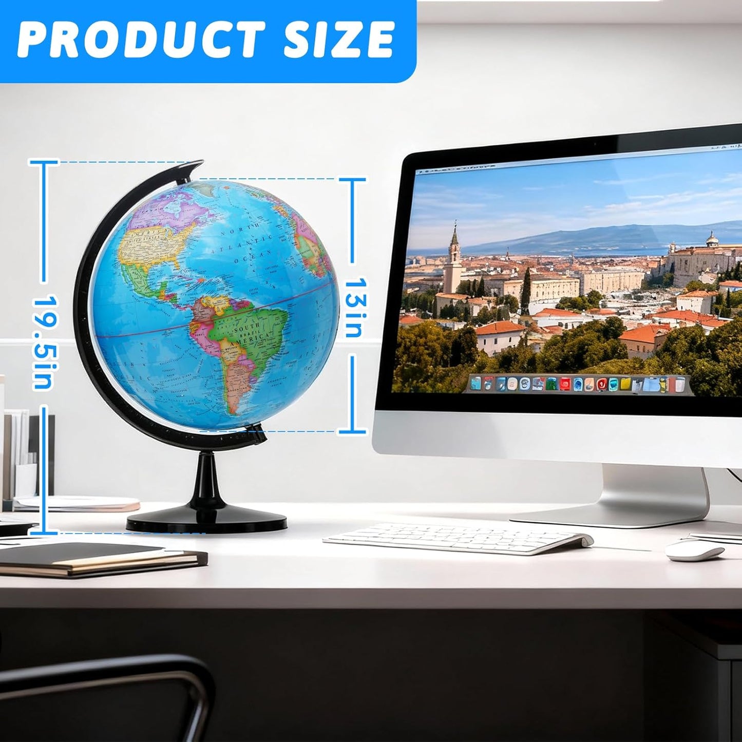 Classroom Globes Elementary, 13in Large Globe More Detailed with Countries & Capitals & State Capitals, Political Teaching Tool for Adults & Children - No Assembly Required