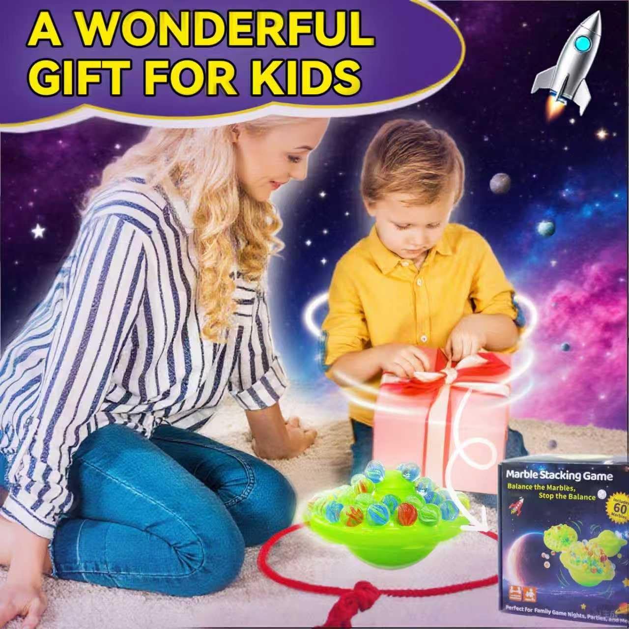 A V Marble Balance Board Game – 60 Colorful Glass Marbles with Storage Base | Exciting Family & Party Board Game for Kids & Adults, Educational STEM Toy & Birthday Gift, 1–4 Players, Ages 8+