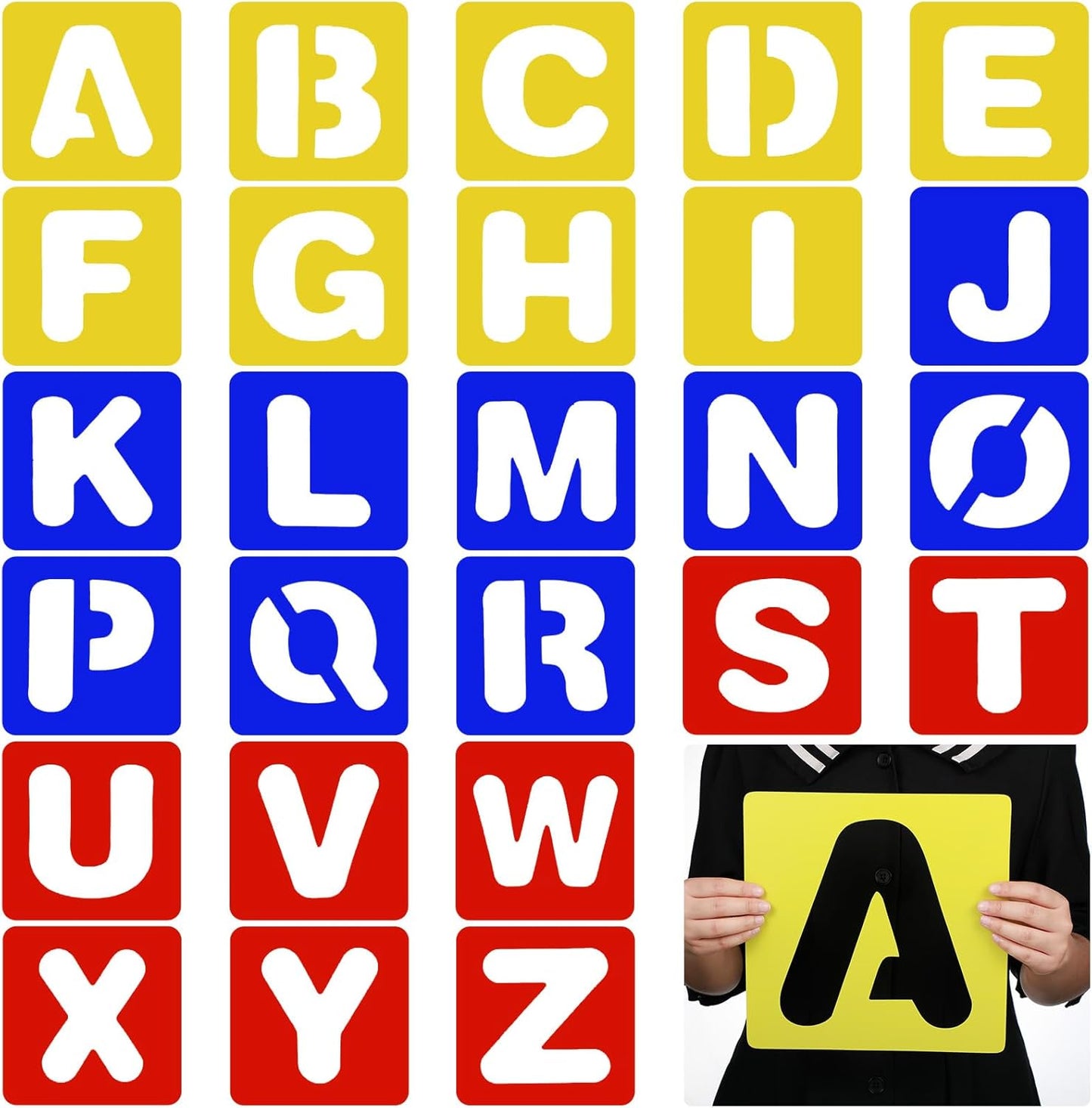 TecUnite 26 Pieces Alphabet Stencils Set Plastic Letter Stencils for Painting Learning, DIY Craft Decoration (6 x 6 Inches)